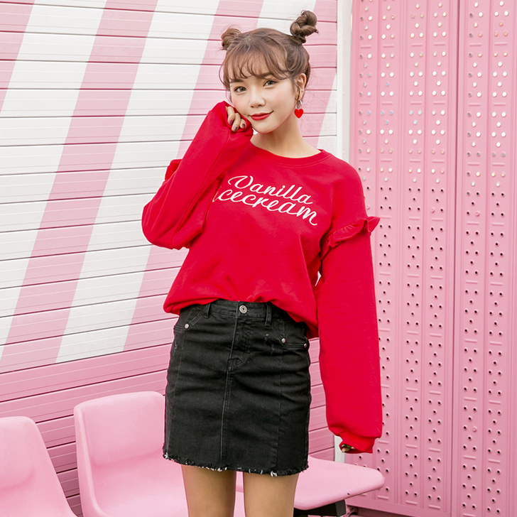 #卫衣 娜娜日记2018春装新款女装红色甜...