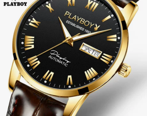 花花公子防水皮带机械表时尚潮流男士手表 品...