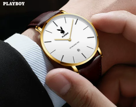 Playboy花花公子石英表防水薄款男士手...