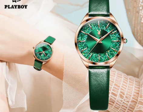 花花公子正品名牌手表女士小绿表ins气质防...