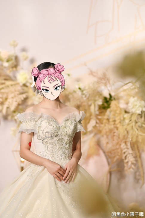 【一字肩主婚纱2021新款新娘公主小拖气质...