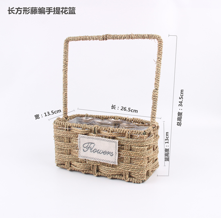 韩式手工藤织花篮 草编藤编手提篮 防水编织...