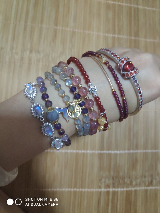 蓝月光手链，莫桑时尚手链，石榴石，草莓晶，...