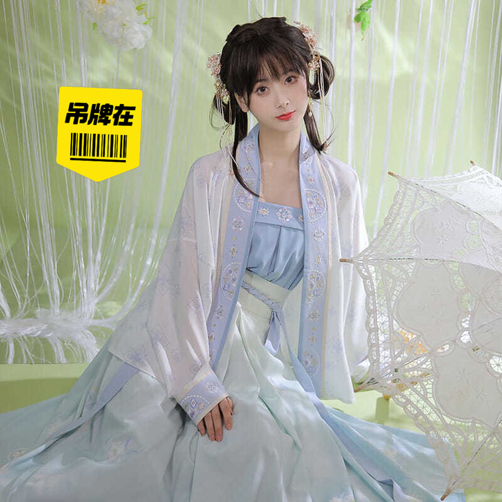 池夏 初见:明澜 宋制飞机袖短衫吊带三裥裙...