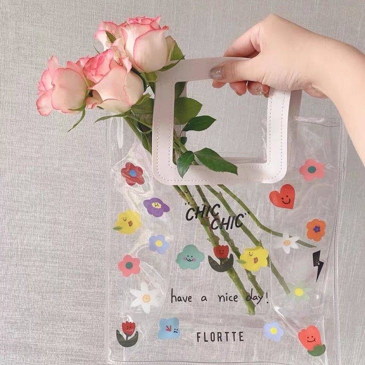 韩版女生透明手提收纳袋便携整理网纱袋ins...