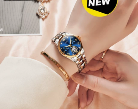 瑞士正品欧品客防水月相陀飞轮全自动机械表女...