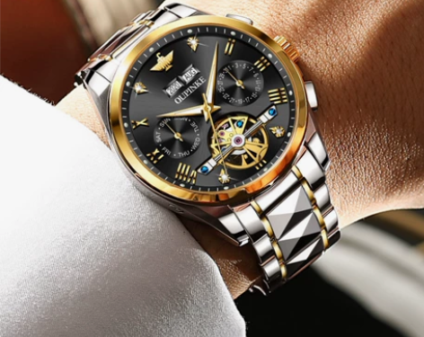 出售全新欧品客机械手表，间金黑面，正规官网...