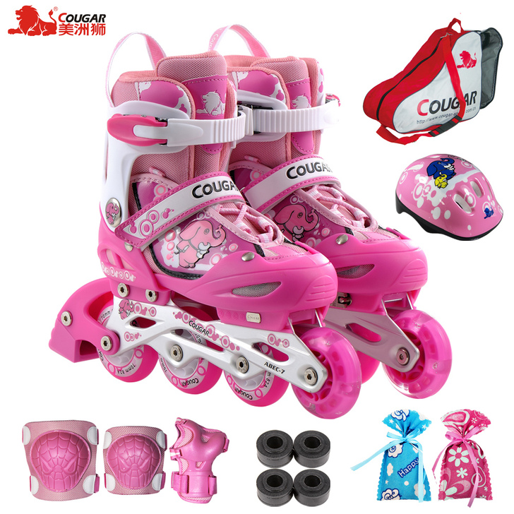 美洲狮溜冰鞋儿童 套装 可调直排轮滑鞋大小...