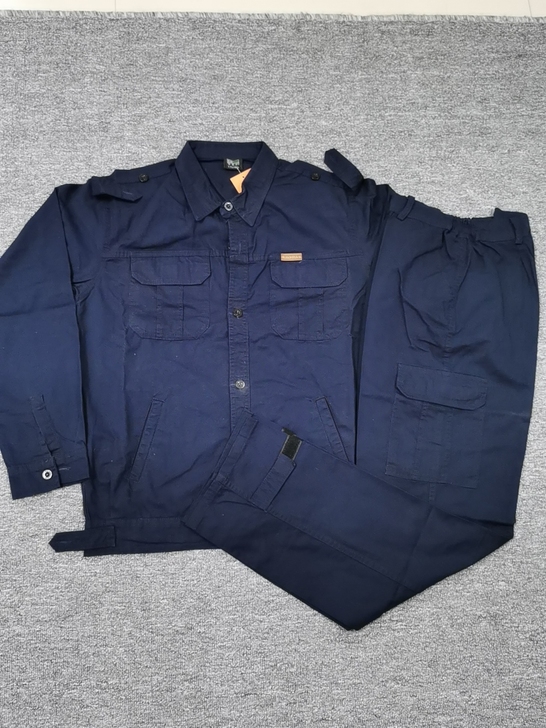 夏季男士纯棉藏蓝色衬衣套装工装劳保服焊工服