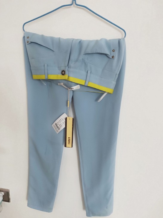 2019流行气质窄脚裤长裤时尚水蓝色