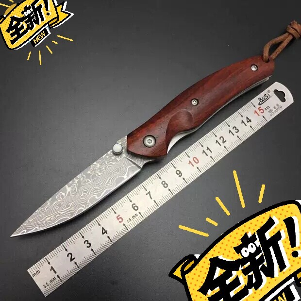 包邮日本VG10大马士革钢刀随身折叠刀荒野...