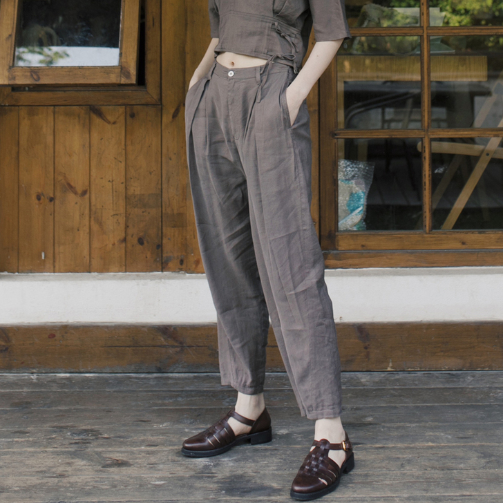 步履不停亚麻廓形萝卜裤 43622