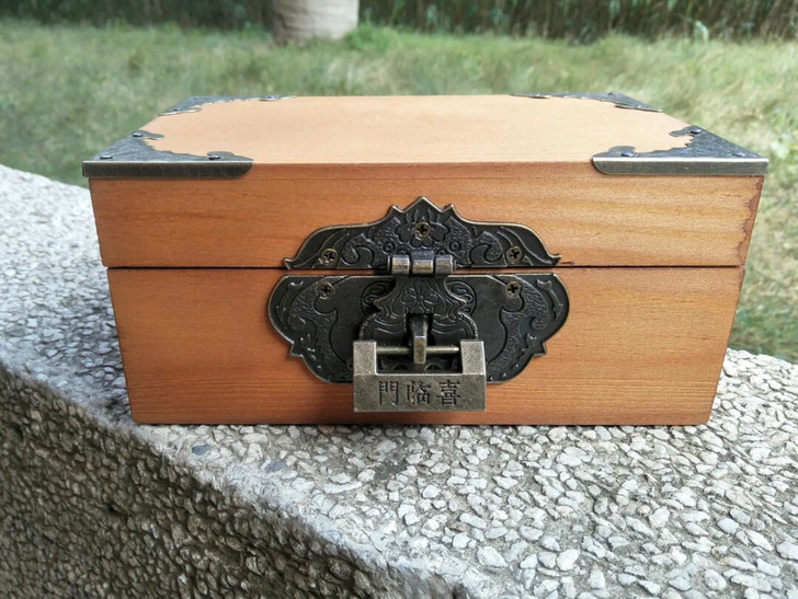 家用实木收纳盒带锁证件储物盒化妆收纳盒复古...