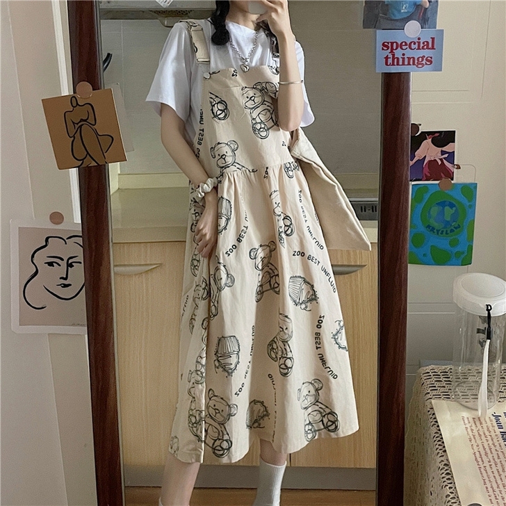 全新日系背带长裙少女夏装2021新款初中高...