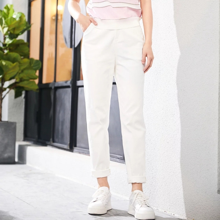 恩裳 恩裳 | 时尚修身直筒小脚九分卷边白...