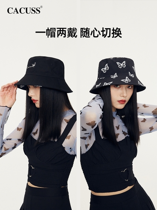 cacuss帽子女双面戴春夏新款蝴蝶韩版潮...