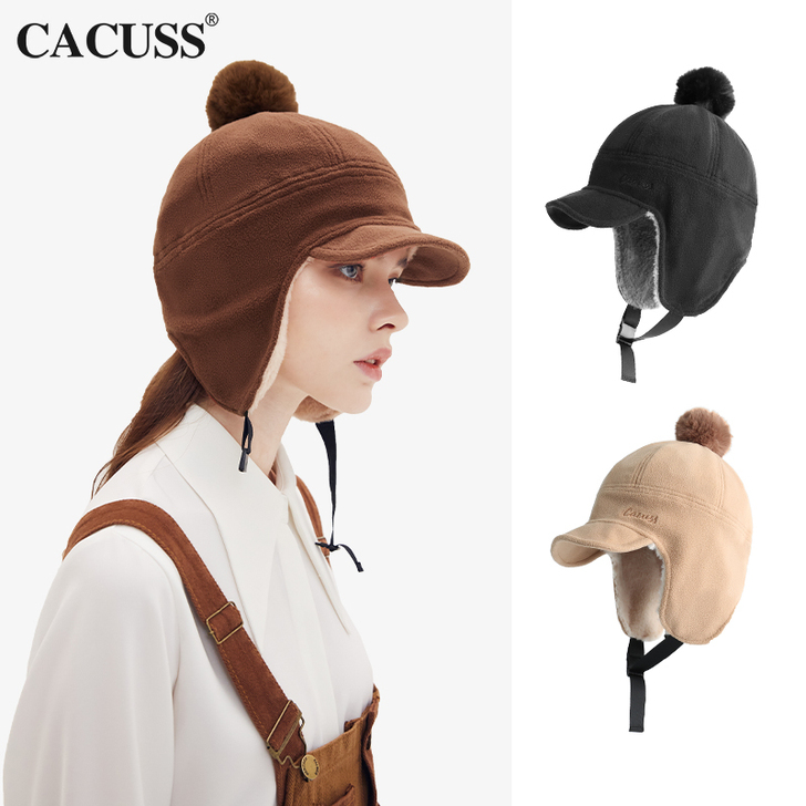 CACUSS帽子女秋冬百搭保暖双层雷锋帽防...