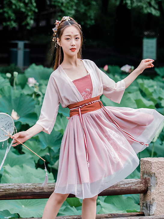 汉服女中国风改良小个子连衣裙短款古装日常齐...