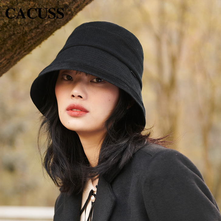 CACUSS帽子女秋冬灯芯绒大头围渔夫帽百...