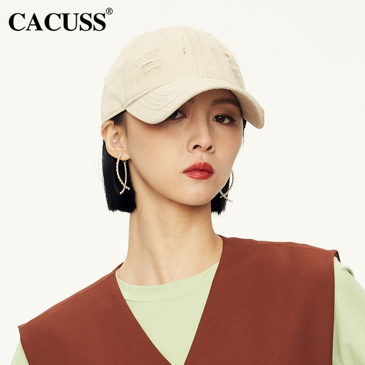 CACUSS帽子女春夏棒球帽防晒破洞户外百...