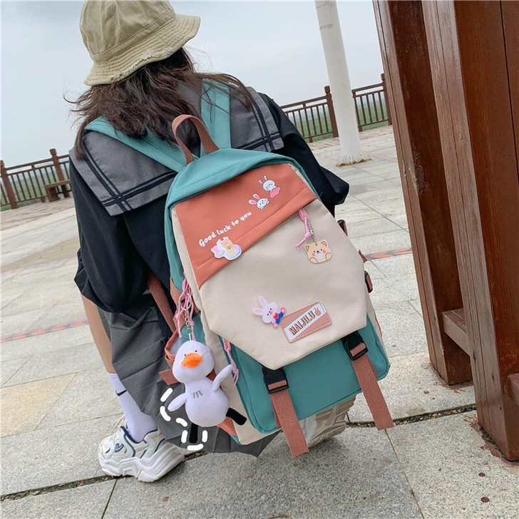 日系少女校园背包ins学院风双肩包森系撞色...