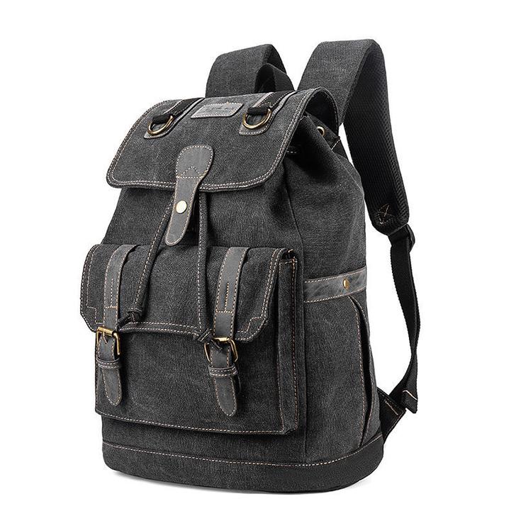 韩版双肩包高质量帆布男士新款时尚休闲抽绳旅...