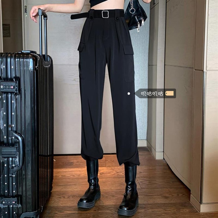 大码秋装高腰垂感休闲裤显瘦束脚裤微胖mm工...