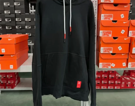 微瑕捡漏XL码耐克纯色口袋连帽卫衣黑色篮球...