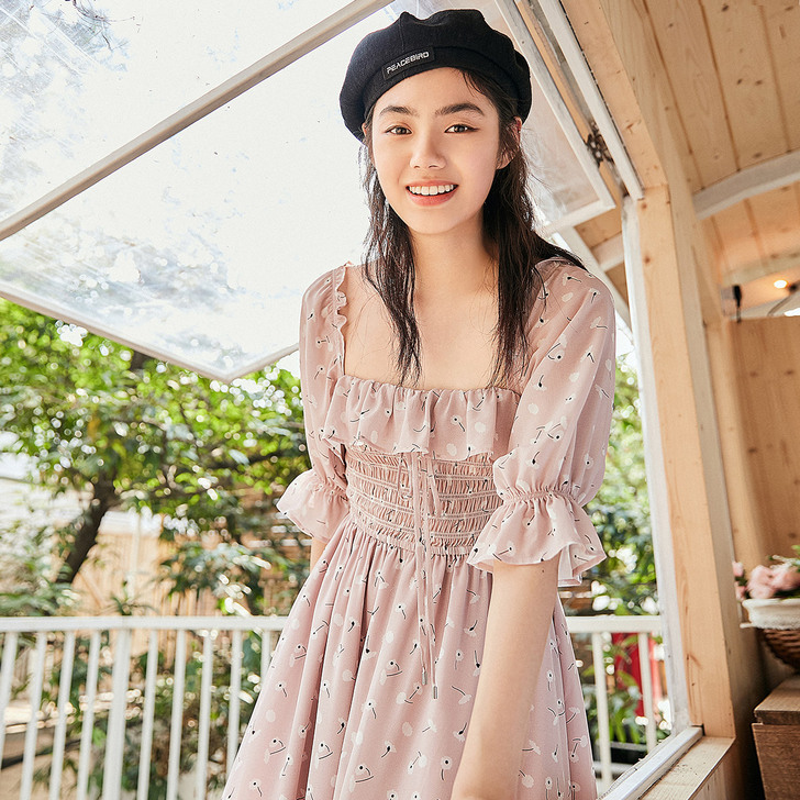 雪纺连衣裙女夏法式复古裙过膝很仙2019新...