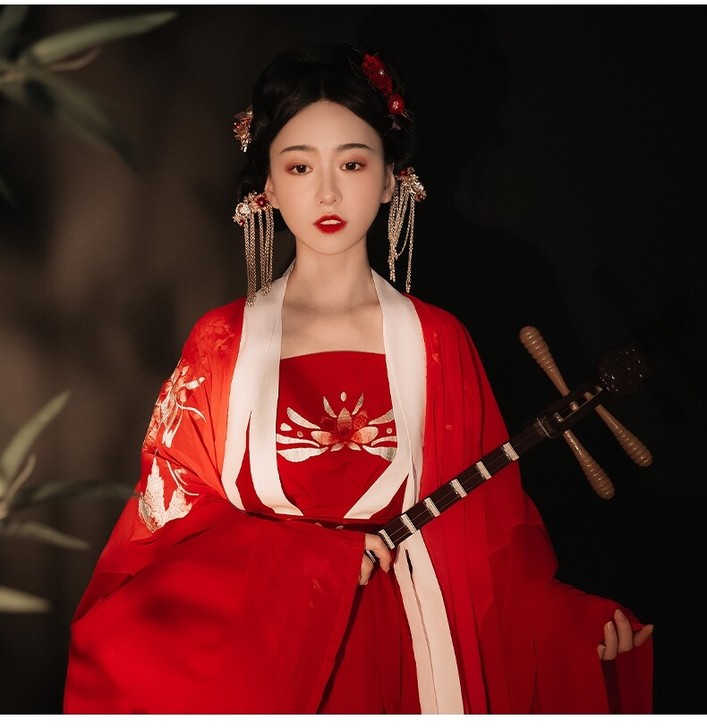 墨子研汉服一鹭莲升吊带 红妆迎月吊带全新吊...