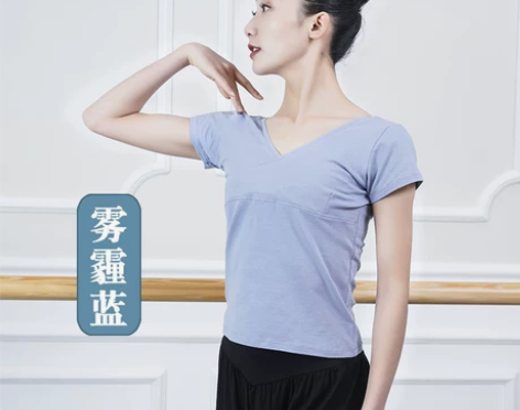 舞蹈练功服女成人V领短袖形体服芭蕾舞蹈服女...