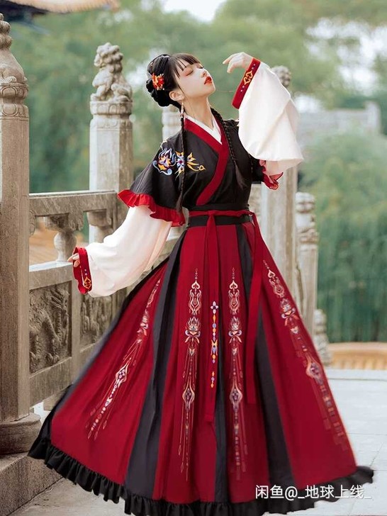 艺缕原创芙蕖红黑三件套s