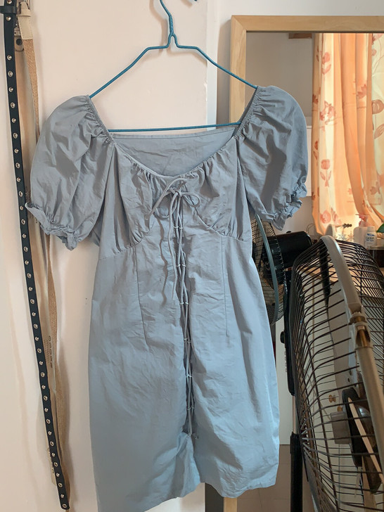 2020夏复古法式白色方领连衣裙短款小个子...