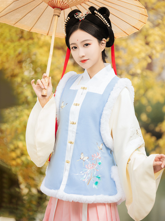 墨子研汉服女正品原创明制袄裙方领对襟刺绣短...