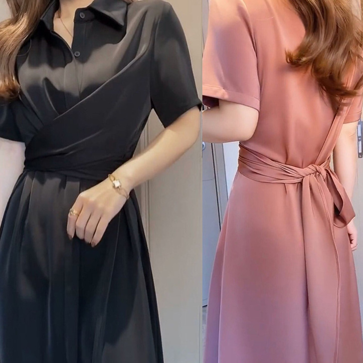 交叉绑带醋酸连衣裙女夏