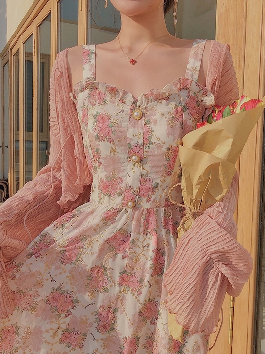 法式气质2021夏季新款长款超仙女木耳边雪...