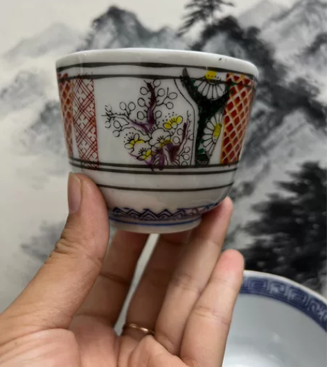 日本回流古伊万里风老杯子 主人杯 满工满绘...