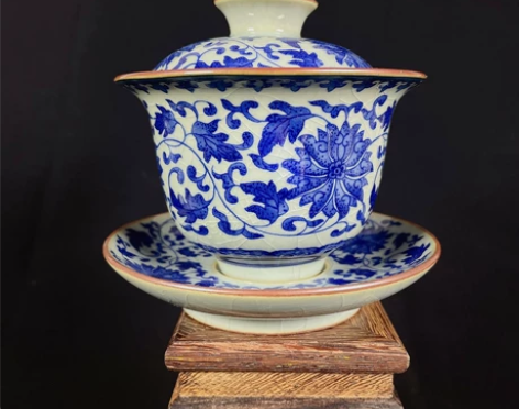 闲鱼景德镇陶瓷盖碗缠枝莲青花瓷高档礼品瓷功...