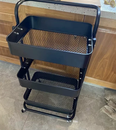 工厂清货包邮宜家全碳钢三层加厚款置物小推车...