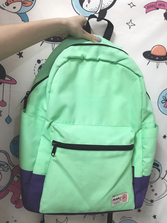 MAKU帆布双肩包 薄荷绿拼接紫色