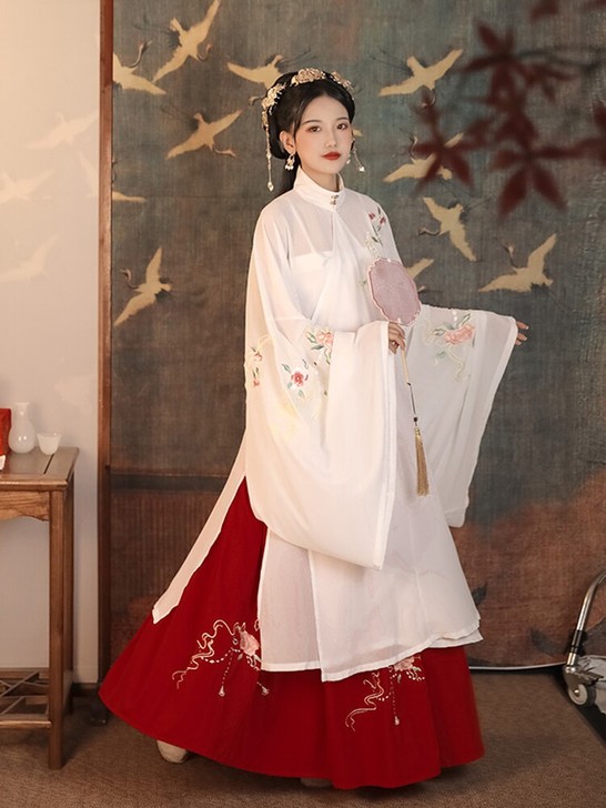 艺缕原创汉服牡丹记袄裙刺绣立领褶裙日常长袄...