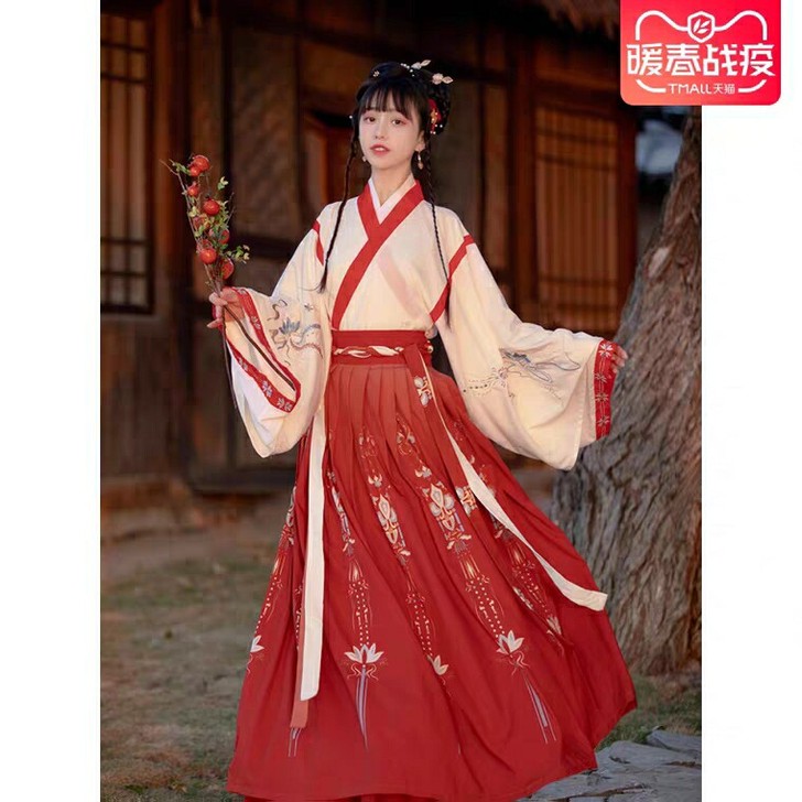 艺缕原创汉服女半生莲秋冬交领晋制齐腰襦裙日...