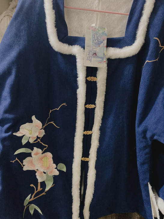 墨子研竹忆汉服女冬装汉元素方领半袖毛呢半臂...