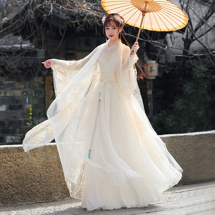 原创汉服女古装夏蕾丝绣花超仙中国风襦裙民族...