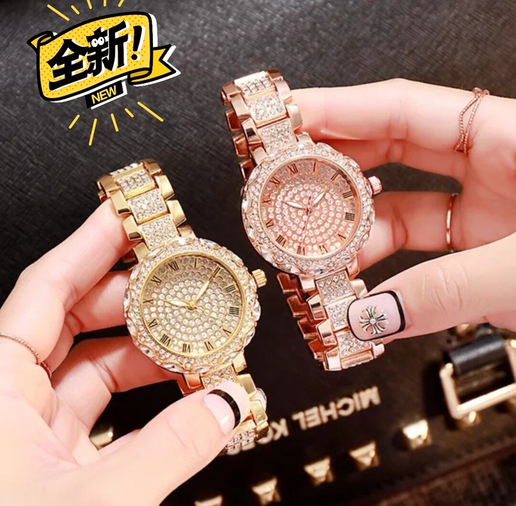 全新 正品2021新款满钻防水钢带表网红轻...