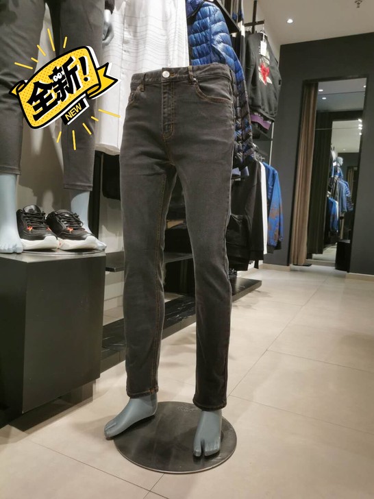 全新男士牛仔裤春季款烟灰色弹力长裤
