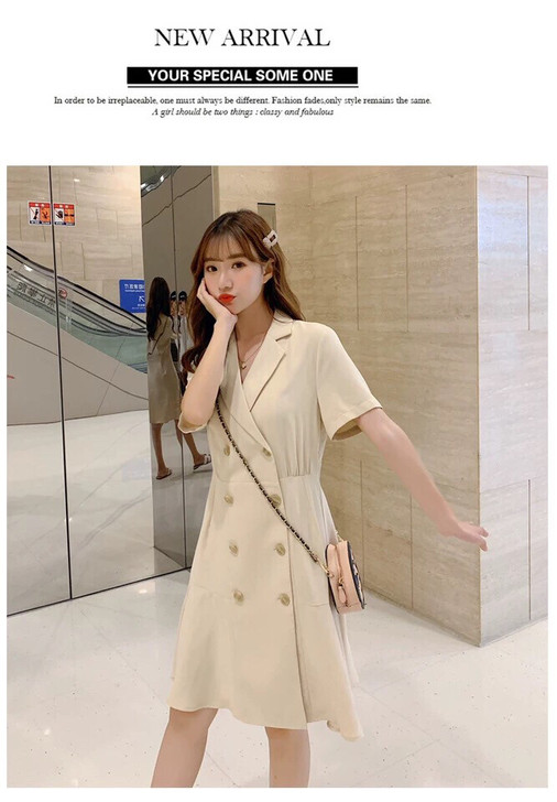 连衣裙气质小香风西装v领2019新款夏韩版...