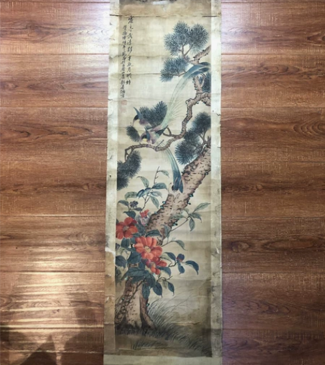 清代老画，彭暘，花鸟图，绢本，原装原裱，品...
