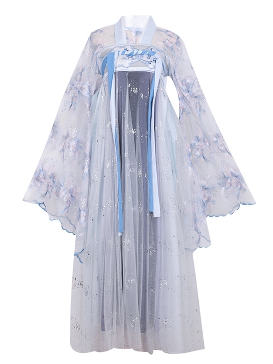 汉服女沧海赋花神赋淡蓝齐胸襦裙