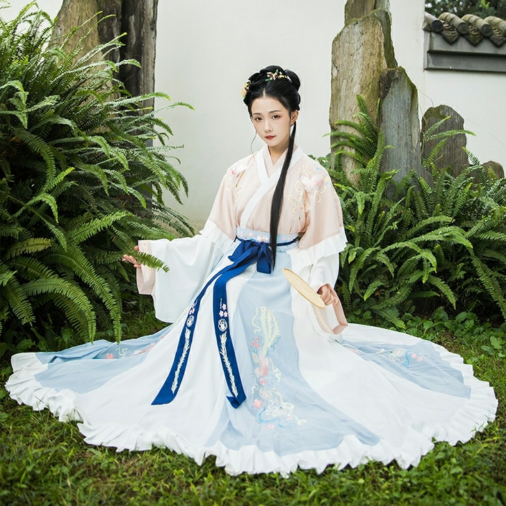 凤于牡丹 墨子研汉服女晋制交领半袖齐腰襦裙...
